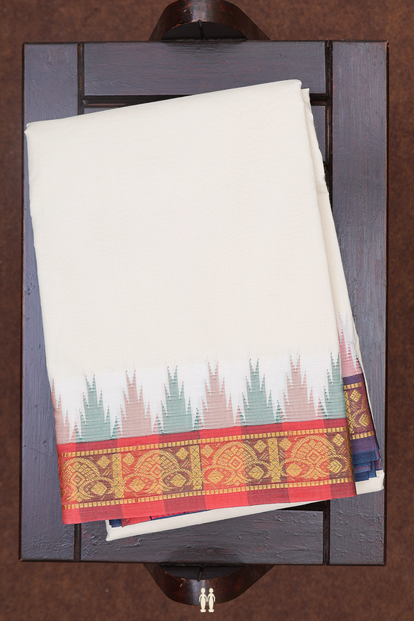 Ganga Jamuna Border White Cotton Dhoti With Angavastram Set