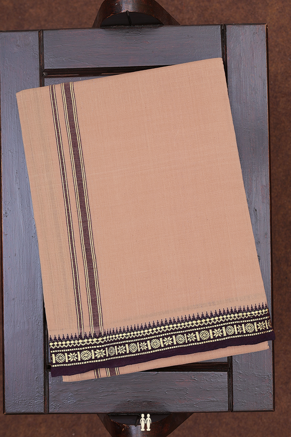 Contrast Border Brown Cotton Dhoti