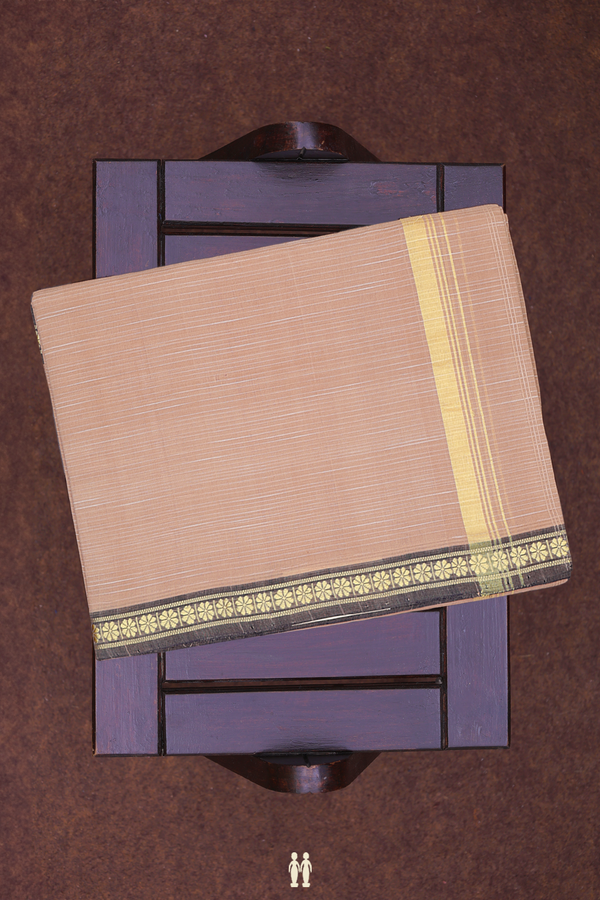 Floral Border Brown Cotton Dhoti