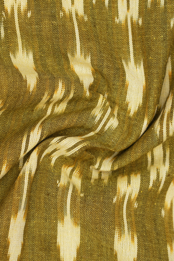 Chinese Collar Stripes Design Moss Green Ikat Cotton Kurta