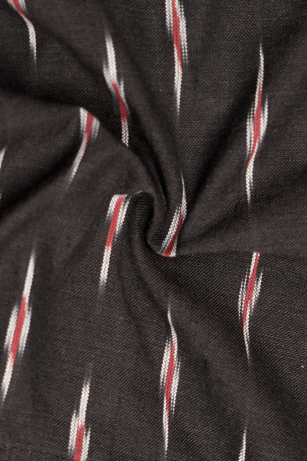 Chinese Collar Ikat Design Black Cotton Kurta