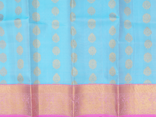 Floral Buttas Blue Kanchipuram Silk Pavadai Sattai Material