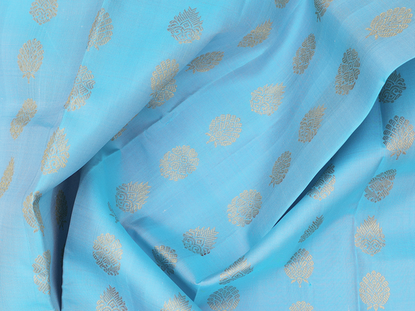 Floral Buttas Blue Kanchipuram Silk Pavadai Sattai Material
