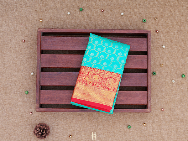 Zari Design Sea Green Kanchipuram silk Pavadai Sattai Material