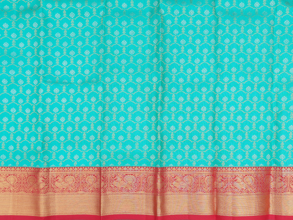 Zari Design Sea Green Kanchipuram silk Pavadai Sattai Material