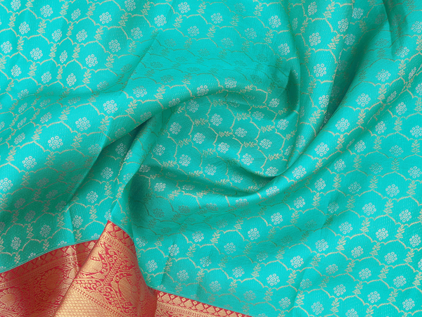 Zari Design Sea Green Kanchipuram silk Pavadai Sattai Material