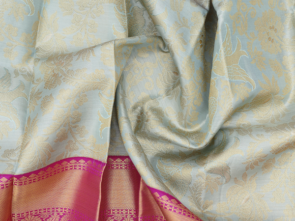 Floral Design Green Tissue Kanchipuram Pavadai Sattai Material