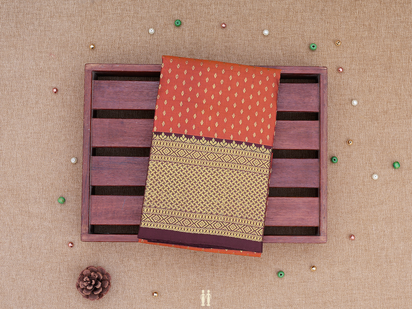 Zari Buttis Rust Brown Kanchipuram Silk Pavadai Sattai Material