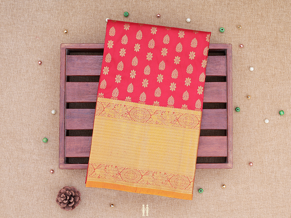 Zari Buttas Red Kanchipuram Silk Pavadai Sattai Material