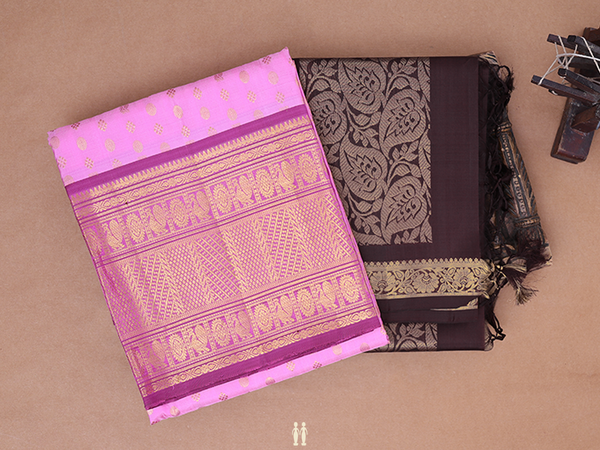 Zari Buttas Pink Kanchipuram Silk Half Saree Material