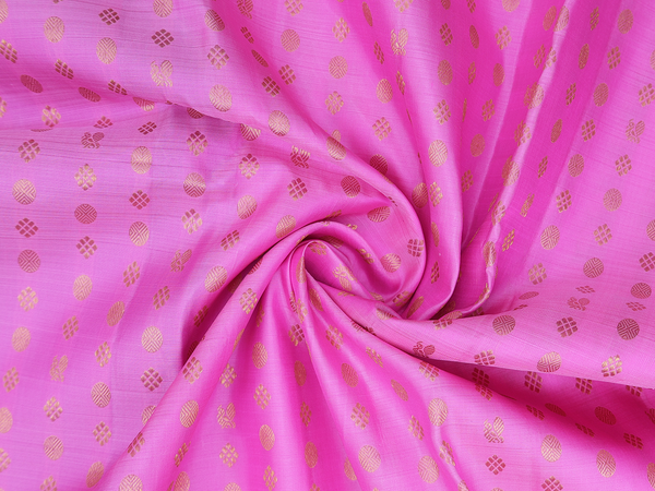 Zari Buttas Pink Kanchipuram Silk Half Saree Material