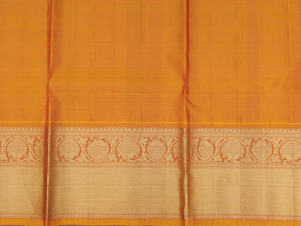 Checks Design Orange Kanchipuram Half Saree Material