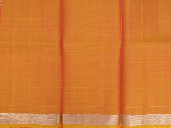 Checks Design Orange Kanchipuram Half Saree Material