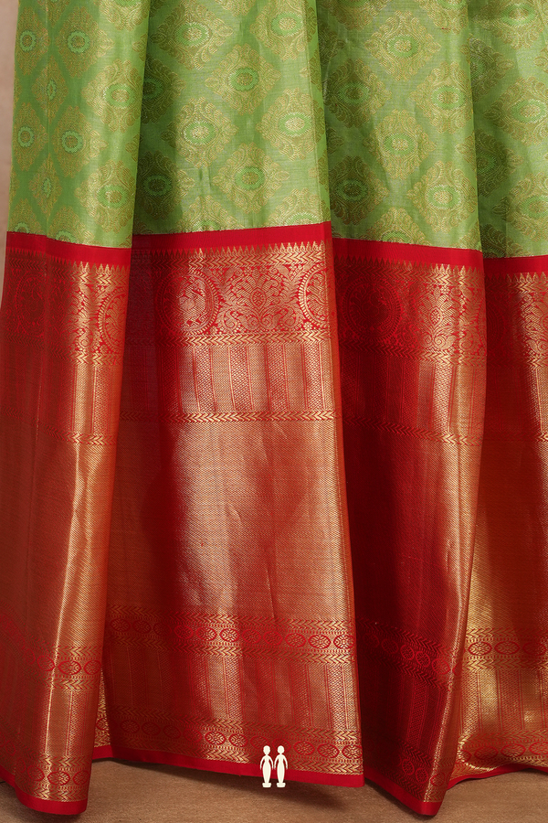 Diamond Buttas Green Kanchipuram Silk Half Saree Material