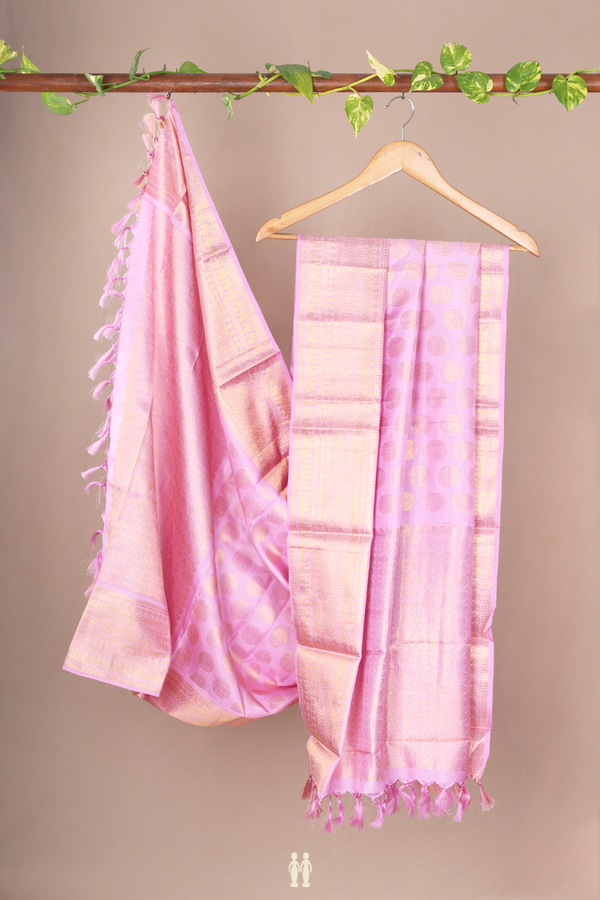 Peacock Buttas Lilac Pink Kanchipuram Silk Dupatta