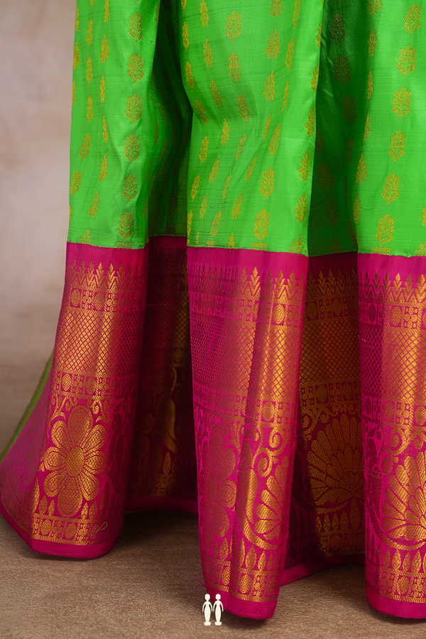 Zari Buttas Parrot Green Kanchipuram Silk Half Saree Material
