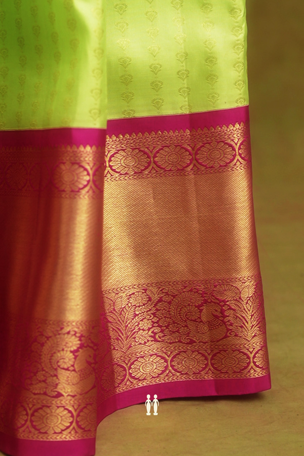 Zari Buttas Parrot Green Kanchipuram Silk Half Saree Material