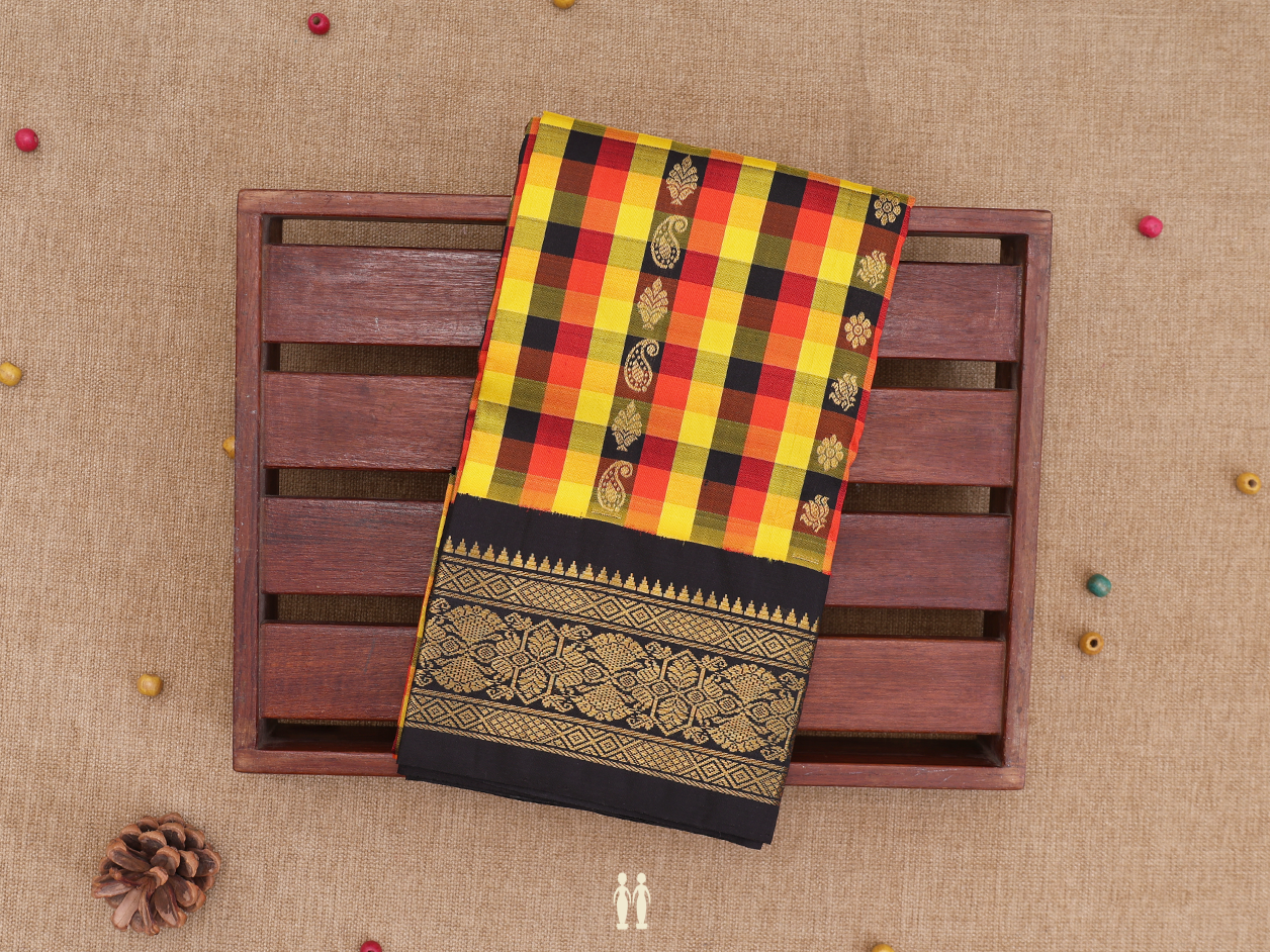 Checks Design Multicolor Kanchipuram Pavadai Sattai Material