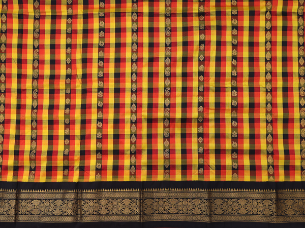 Checks Design Multicolor Kanchipuram Pavadai Sattai Material