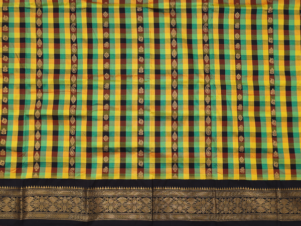 Checks Design Multicolor Kanchipuram Pavadai Sattai Material