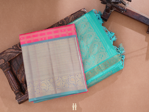 Contrast Border Pink Kanchipuram Silk Half Saree Material