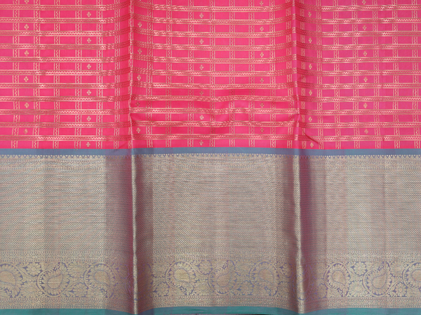 Contrast Border Pink Kanchipuram Silk Half Saree Material