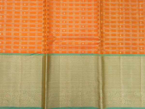 Contrast Border Orange Kanchipuram Silk Half Saree Material