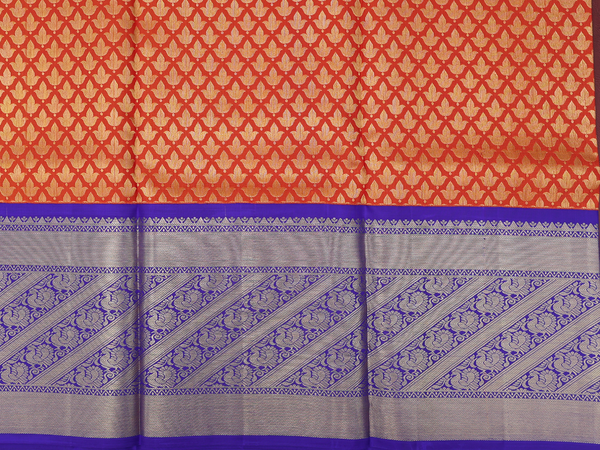 Zari Buttas Orange Kanchipuram Silk Half Saree Material