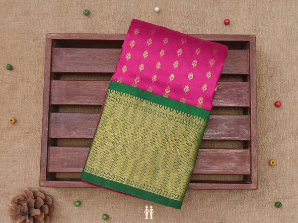 Zari Buttas Magenta Kanchipuram Silk Pavadai Sattai Material