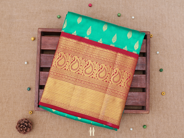 Zari Buttas Green Kanchipuram Silk Pavadai Sattai Material
