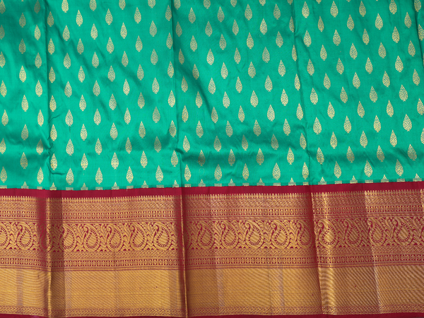 Zari Buttas Green Kanchipuram Silk Pavadai Sattai Material