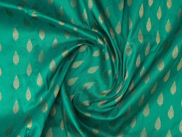 Zari Buttas Green Kanchipuram Silk Pavadai Sattai Material