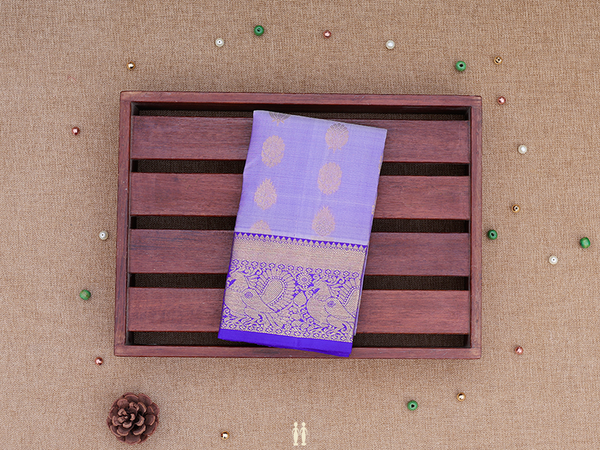 Floral Buttas Purple Kanchipuram Silk Pavadai Sattai Material
