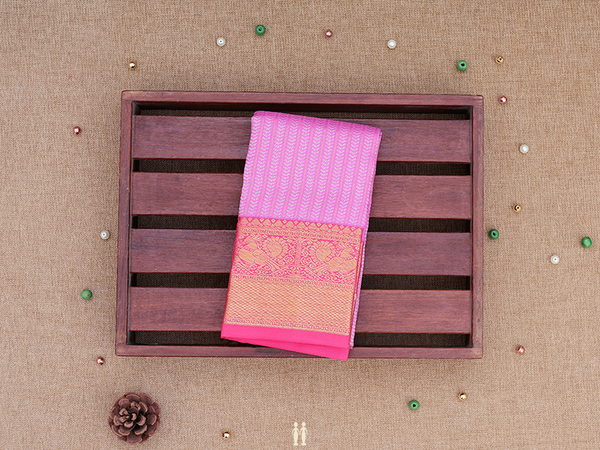 Stripes Design Pink Kanchipuram Silk Pavadai Sattai Material