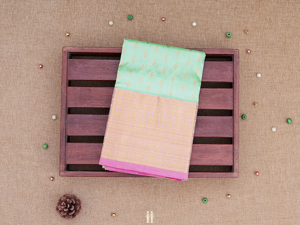 Zari Buttas Green Kanchipuram Silk Pavadai Sattai Material