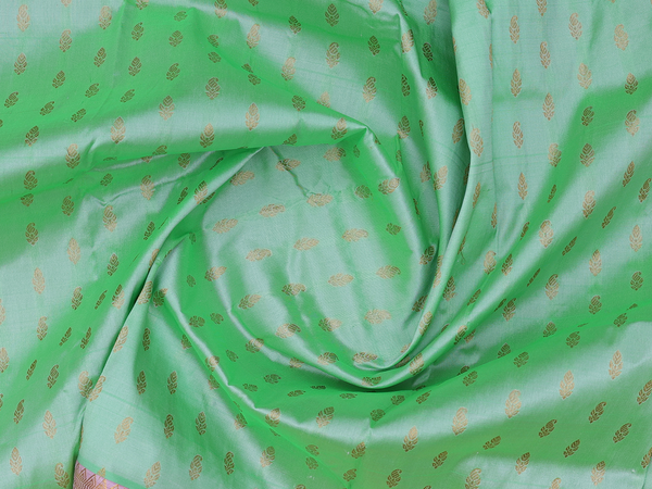 Zari Buttas Green Kanchipuram Silk Pavadai Sattai Material