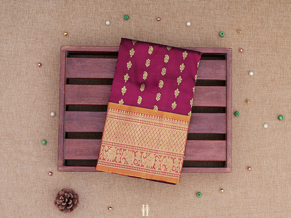 Floral Buttas Burgundy Kanchipuram Silk Pavadai Sattai Material