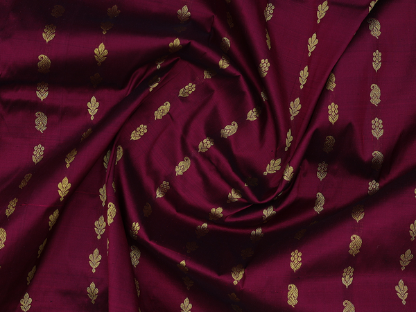 Floral Buttas Burgundy Kanchipuram Silk Pavadai Sattai Material