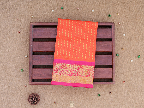 Stripes Design Orange Kanchipuram Silk Pavadai Sattai Material
