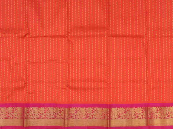 Stripes Design Orange Kanchipuram Silk Pavadai Sattai Material