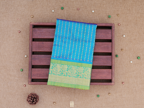 Stripes Design Blue Kanchipuram Silk Pavadai Sattai Material