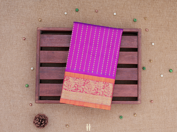 Stripes Design Purple Kanchipuram Silk Pavadai Sattai Material