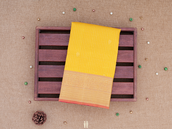 Checks Design Yellow Kanchipuram Silk Pavadai Sattai Material
