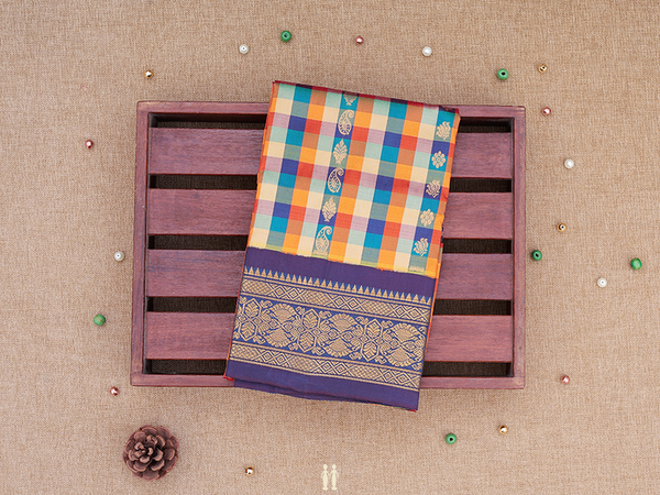 Checks Multicolor Kanchipuram Silk Pavadai Sattai Material