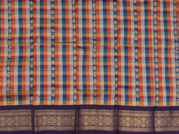 Checks Multicolor Kanchipuram Silk Pavadai Sattai Material