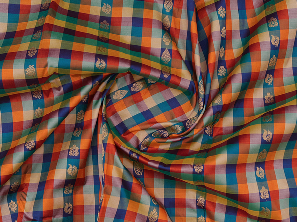 Checks Multicolor Kanchipuram Silk Pavadai Sattai Material
