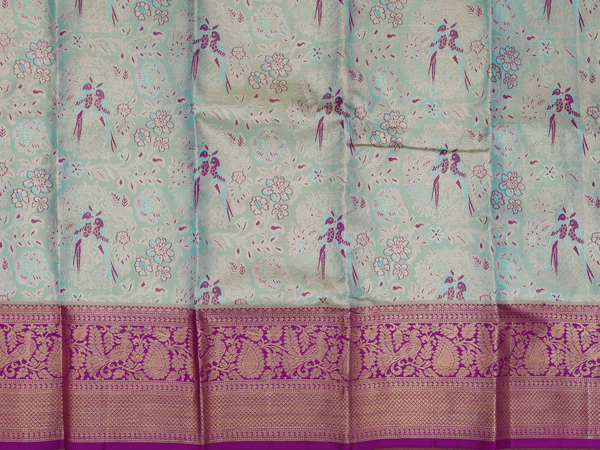 Floral Design Green Tissue Kanchipuram Pavadai Sattai Material