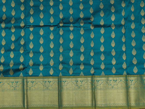 Zari Buttas Green Kanchipuram Silk Pavadai Sattai Material
