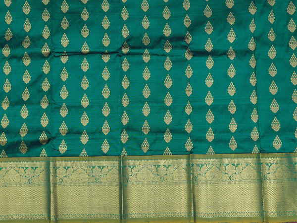 Zari Buttas Green Kanchipuram Silk Pavadai Sattai Material