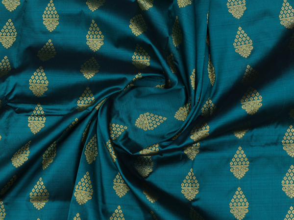 Zari Buttas Green Kanchipuram Silk Pavadai Sattai Material